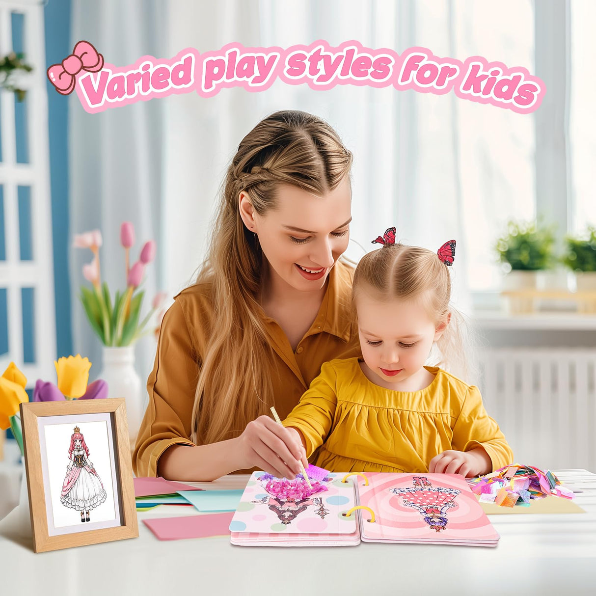 4 in 1 Paper Craft Kits for Girls,Princess Dress-up Activity Book with Water Painting,Poking Art,Sticker,Paper Cutting Craft,Arts and DIY Crafts Kit Gifts Toys for Kids Ages 4 5 6 7 8+ Years Old homicozy