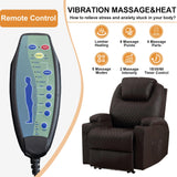 AHMED Power Recliner Chair with Vibration Massage & Heat for Adults, Faux Leather Home Theater Seating with Cup Holders/LED Lights/USB Ports/Side Pockets for Living Room, Brown AHMED