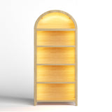 SKKTKT Arch Bookshelf - 5 Layers Bookcase with 3 Colors LED Sensor Lights and Thickened Wooden Design Display Shelf for Lego Books Bathroom Living Room - Ideal Gift (Wood) SKKTKT