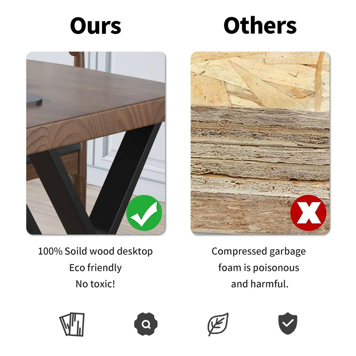 QZYJKJ Solid Wood Computer Desk Study Office Desk 55" Writing Desk, Modern Simple Style PC Table, Black Metal Frame, Solid Wood Planks 55" D x 27" W x 29" H for Home Office Bedroom,Rustic Brown QZYJKJ