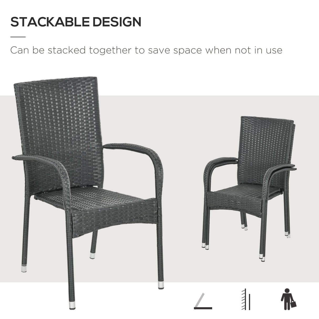 Outsunny Stackable PE Rattan Outdoor Dining Chairs with Cushions, Set of 4 Patio Wicker Dining Chairs with Armrests and Backrest for Patio, Deck, Cream White Outsunny