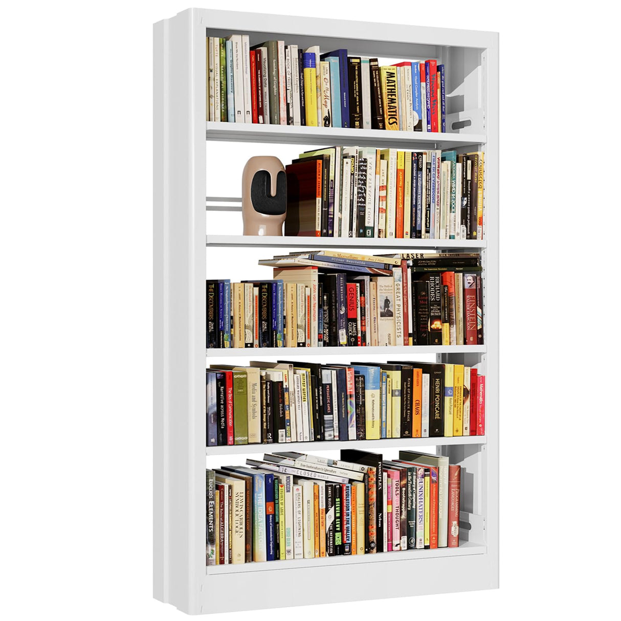 FogQueen 71" Metal Book Shelf,5 Tier Bookshelf with Adjustable Shelves,White Bookshleves and Bookcases,Heavy Duty Library Book Case,Modern Open Bookshelf for Living Room,Bedroom,Office (White) FogQueen