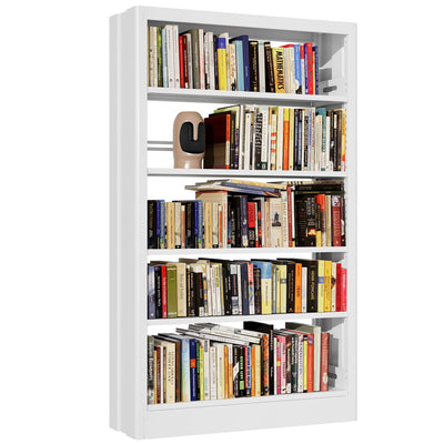 FogQueen 71" Metal Book Shelf,5 Tier Bookshelf with Adjustable Shelves,White Bookshleves and Bookcases,Heavy Duty Library Book Case,Modern Open Bookshelf for Living Room,Bedroom,Office (White)