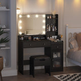 Vabches Makeup Vanity with Mirror and 10 Lights, Big Vanity with 3 Storage Compartments & Power Outlets, Vintage Vanity Set with Large Drawer and Cabinet, 39.8inch, Black Vabches