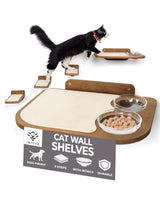INICIO Cat Wall Shelves – Dog Proof Feeding Station with Wall Mounted Shelves, Durable 3 Step Birch Floating Shelf for Cats Up to 17lbs, Includes Attached Cat Food Bowl for Convenient Feeding – Brown INICIO