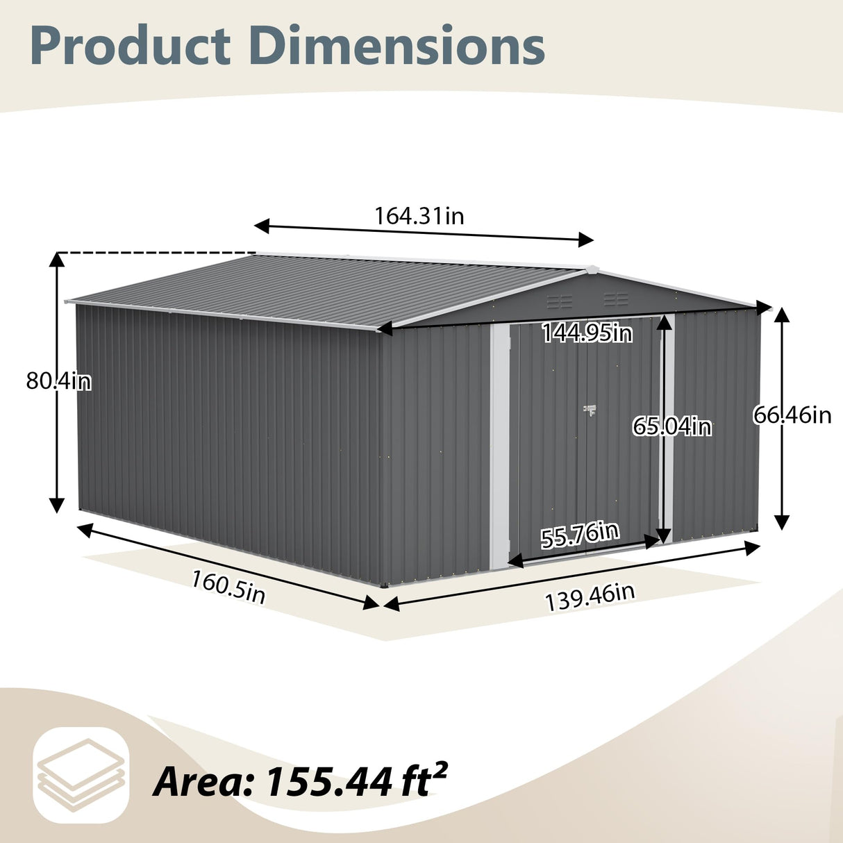 12x14 FT Extra Large Outdoor Metal Storage Shed with Floor Frame, Heavy Duty Galvanized Steel Tool Shed with Lockable Double Doors, Weatherproof Backyard Storage for Lawn Equipment, Patio Furniture Bullenfity
