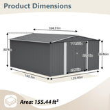 YOPTO 12x14FT Outdoor Storage Shed Metal Shed W/Floor Frame,Garden Tool House W/ 4 Air Vents,Lockable Double Doors & Sloped Roof,for Patio,Lawn,Backyard,Light Gray YOPTO