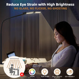 Led Desk Lamp for Home Office, Eye-Care Architect Light with Clamp, Smart Double Head Computer Monitor Table Clip Lamp, Adjustable Flexible Gooseneck, 25 Lighting Models, Task lamp, Black Motumen