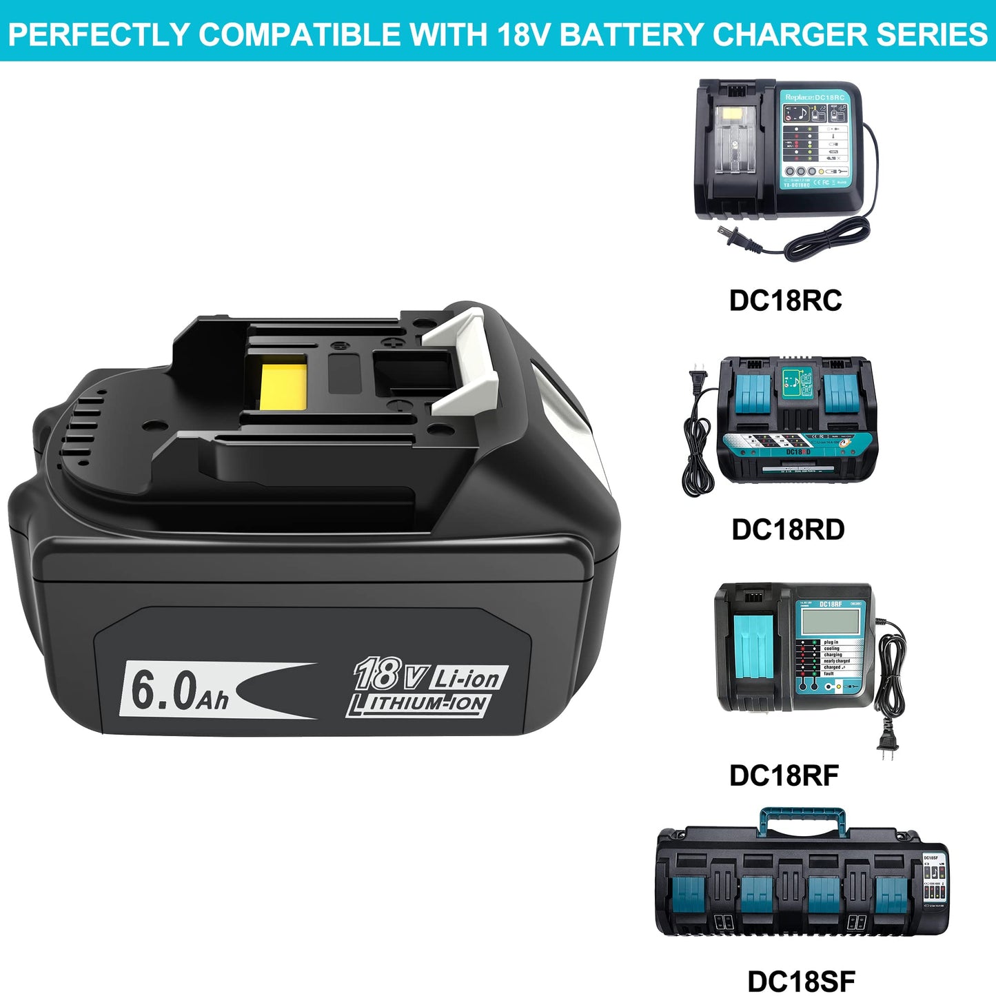 Worthmah 2 Packs 6.0Ah 18 Volt Replacement Battery Replacement for MAK Original 18V Battery with LED Indicator BL1815 BL1860 BL1830, Perfection Compatible with Original 18V Cordless Power Too - WoodArtSupply