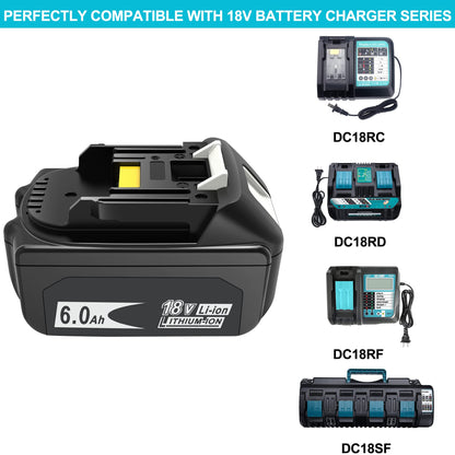 Worthmah 2 Packs 6.0Ah 18 Volt Replacement Battery Replacement for MAK Original 18V Battery with LED Indicator BL1815 BL1860 BL1830, Perfection Compatible with Original 18V Cordless Power Too - WoodArtSupply