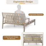 Merax Outdoor Daybed, 3 Seater Acacia Wood Daybed, Patio Day Bed with Four Pillows, Wooden Outdoor Bed with Curved Armrests for Poolside, Backyard, Garden, Gray Merax