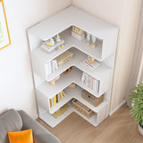 IOTXY 6-Tier L-Shaped Corner Bookshelf - 66" Tall Wooden Freestanding Bookcase with Open Shelf Units, White IOTXY