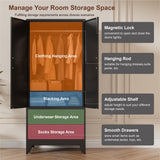 LCAOPC 71" Tall Metal Wardrobe Cabinet with 2 Drawers and Hanging Rod, 2 Doors Armoire Wardrobe Closet with Shelf for Bedroom, Office, Laundry Room, Black LCAOPC