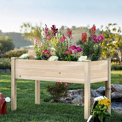 Wooden Elevated Garden Planter Box - 48"x24"x30" Outdoor Raised Garden Bed for Vegetables, Herbs, Flowers - Natural Wood Elevated Planter for Backyard, Patio, and Deck - Weather-Resistant and Sturdy