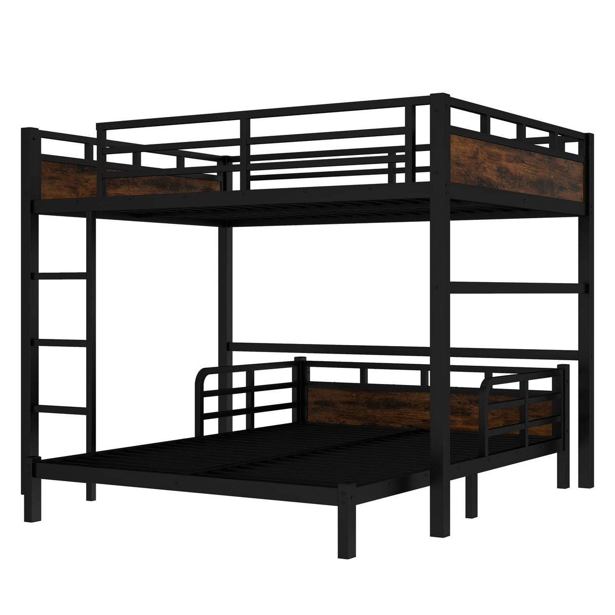 Queen Over Queen Bunk Bed with Headboard and Full Length Guardrail, Separable Bunk Bed Queen Size, Heavy Duty Bunk Beds Can Turns Into Loft Bed and Platform Bed, Black Bellemave
