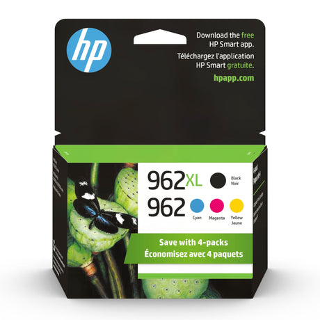 Original HP 962 Cyan, Magenta, Yellow / 962XL Black Ink Cartridges (4-Pack) | Works with HP OfficeJet 9010 Series, HP OfficeJet Pro 9010, 9020 Series HP