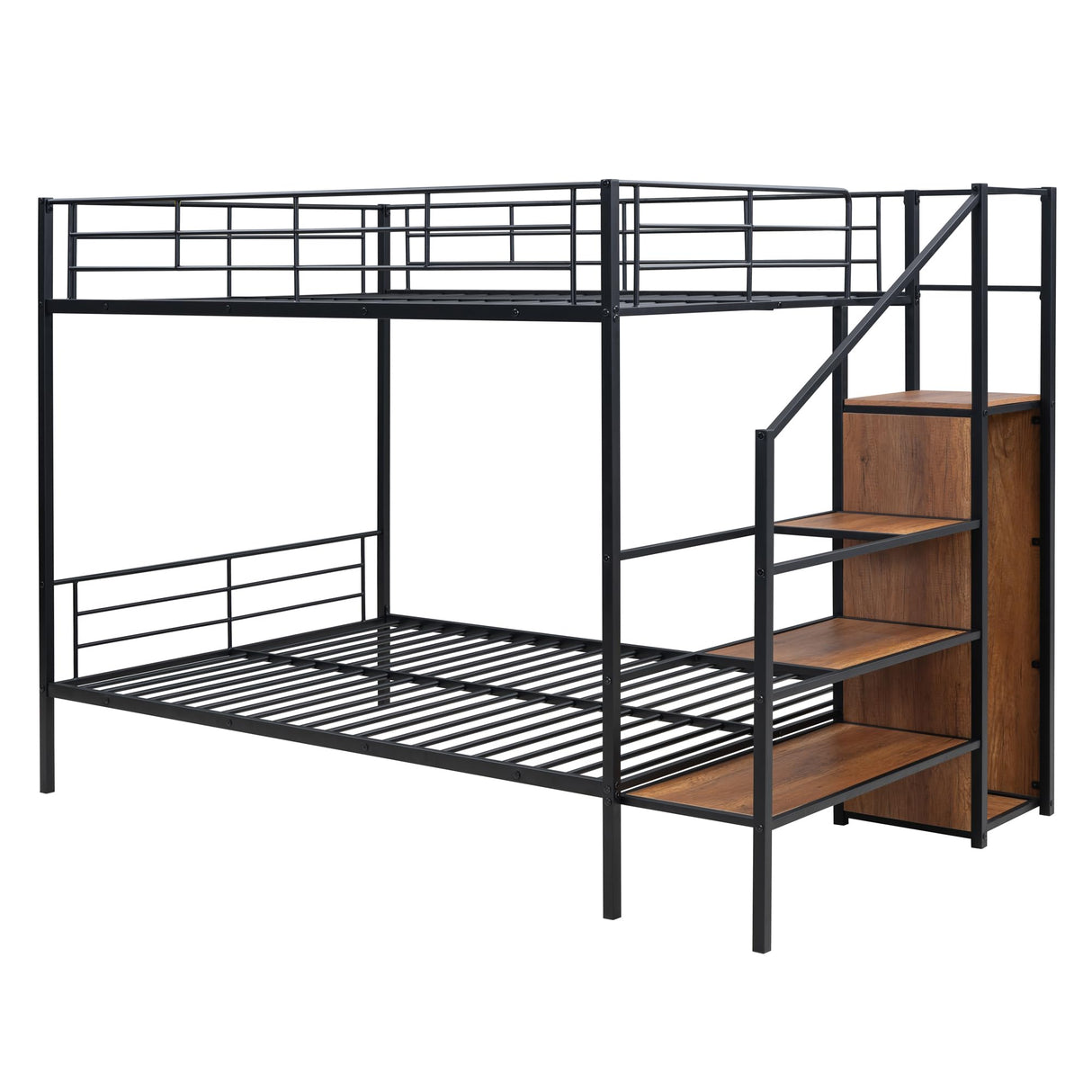 Bellemave Full Over Full Metal Bunk Bed，Bunk Bed with Storage Stairs and Wardrobe, Bunk Bed for Adults/Kids/Teens, Bunk Bed for School, Bedroom, Black Bellemave