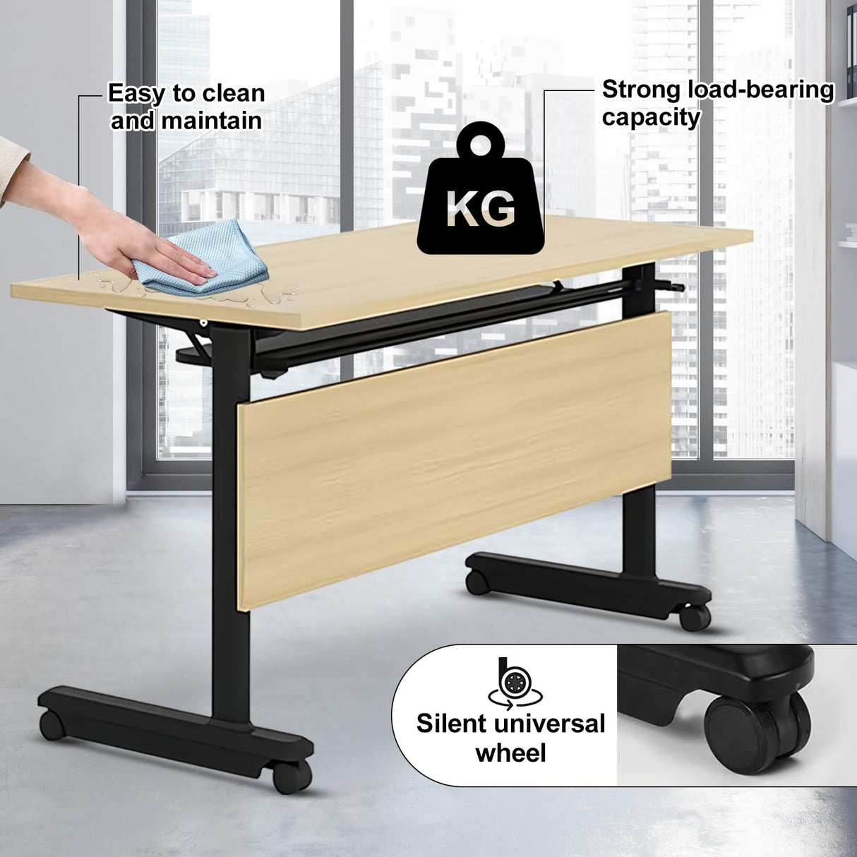 Conference Table, 4 Pack Folding Conference Room Table Flip Top Training Table, Modern Mobile Meeting Table with Lockable Wheels for Office, Classroom, School, 55 x 23.6 x 29.5 inch (4pcs) Goakwwuz