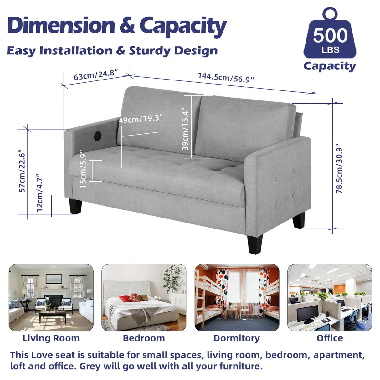 STHOUYN Comfy Loveseat Sofa Small Grey Couch Small Spaces, Small Love Seat Bedroom, Mid Century Modern Couches Living Room Dorm Office, 2 Seater Tufted Sofas, 57”W (Light Grey (Love seat)) STHOUYN