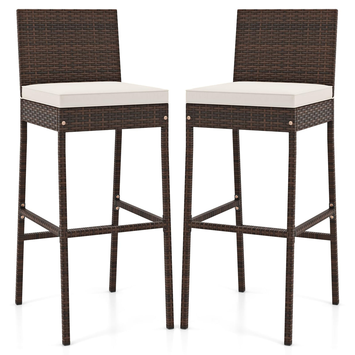 Toolsempire Outdoor Wicker Barstools, Patio Rattan Barstool Set of 4 with Cushion, Footrest & Heavy-Duty Metal Frame, Outdoor Bar Height Chair for Backyard & Balcony Toolsempire