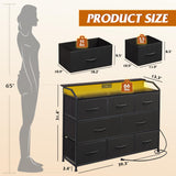 WLIVE Led Dresser for Bedroom, Black Dresser TV Stand for Bedroom with LED Lights and Power Outlet, Wide Chest of Drawers for Hallway, 8 Fabric Drawers for Living Room and Entryway, Easy to Assemble WLIVE
