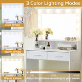 MIRROTOWEL Vanity Desk with Mirror and Lights, Dressing Table with Large Drawer, 2 Level Storage Dresser & 3 Lighting Modes Adjustable Brightness, Suitable for Bedroom MIRROTOWEL
