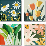 mrpwnle 4 Pack Flowers Paint by Numbers Kit for Adults Beginner Framed-Small Easy Adult Paint by Numbers Kits On Canvas Adults' Paint-by-Number Kits for Home Wall Decor Gift 8X8 Inch mrpwnle