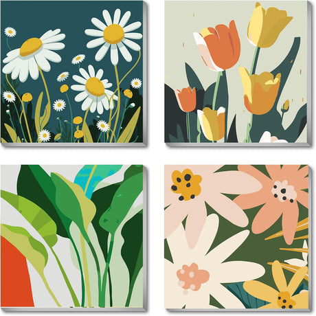 mrpwnle 4 Pack Flowers Paint by Numbers Kit for Adults Beginner Framed-Small Easy Adult Paint by Numbers Kits On Canvas Adults' Paint-by-Number Kits for Home Wall Decor Gift 8X8 Inch mrpwnle