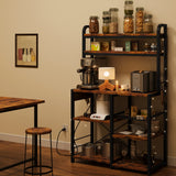 IDEALHOUSE Bakers Rack with Power Outlet, Coffee Bar with Wire Drawer, Industrial Microwave Stand, Kitchen Buffet Table with Large Storage, 6-Tier Kitchen Storage Rack with Hutch, Rustic Brown IDEALHOUSE