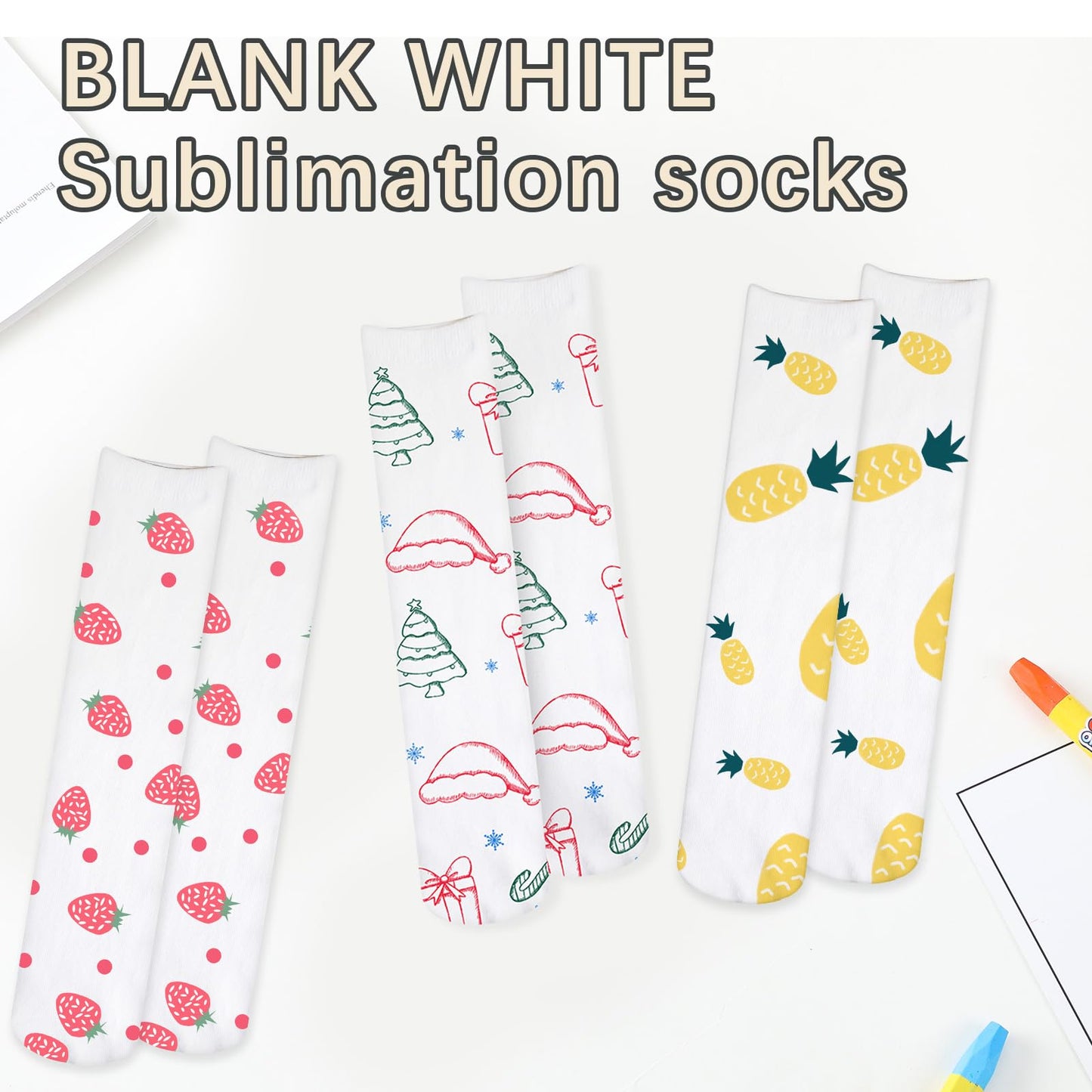 ARKBAODAN 6 Pairs sublimation socks blanks adult 15.7 Inch Football blank socks Sublimation High Socks Printable Athletic Crew Socks for Men Women Teen Sports Socks Party Decoration