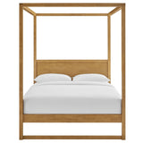 Modway Alva Queen Size 4-Post Wood Platform Canopy Bed in Oak – with with Headboard and Solid Rubberwood Frame Modway
