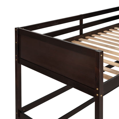 Espresso Solid Wood Twin Loft Bed with Ladder and Safety Guardrail - WoodArtSupply