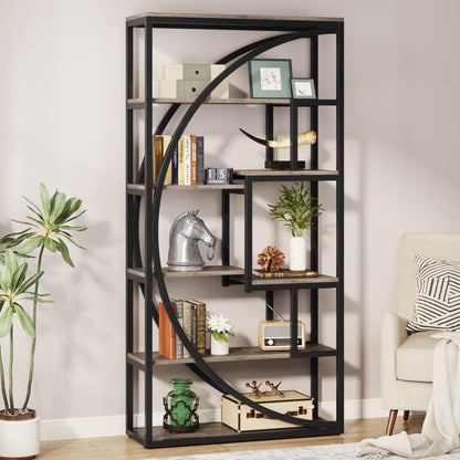 Industrial 5-Tier Etagere Bookcase by Tribesigns in Vintage Grey - Stylish Storage Solution for Home & Office - WoodArtSupply