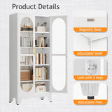 PAOFIN 71" H Locking Display Cabinet with Glass Door, Metal Curio Cabinets with 4 Adjustable Shelves, Tall Liquor Cabinet Display Case for Living Room, Collectibles, Home - Assembly Required White PAOFIN