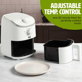 Tasty Personal Air Fryer, Healthier Meals in Minutes, Adjustable Temp Control up to 400°F, Easy-to-Use Design, Nonstick Basket and Tray Made without PFAS, PFOA, PFOS & PTFE, 900 Watts, 2-Quart, White Tasty