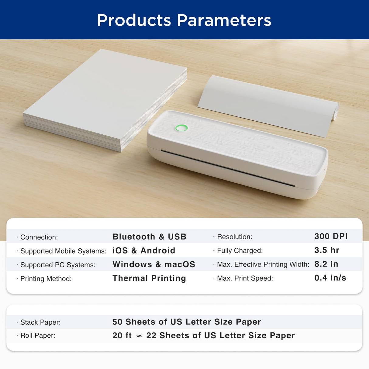 SUPVAN T200M Portable Printer Wireless for Travel, Bluetooth Inkless Printer with 300 DPI, Prints 400 Pages per Charge, Supports 8.5" X 11" US Letter, Compatible with iPhone, Android & Laptop SUPVAN