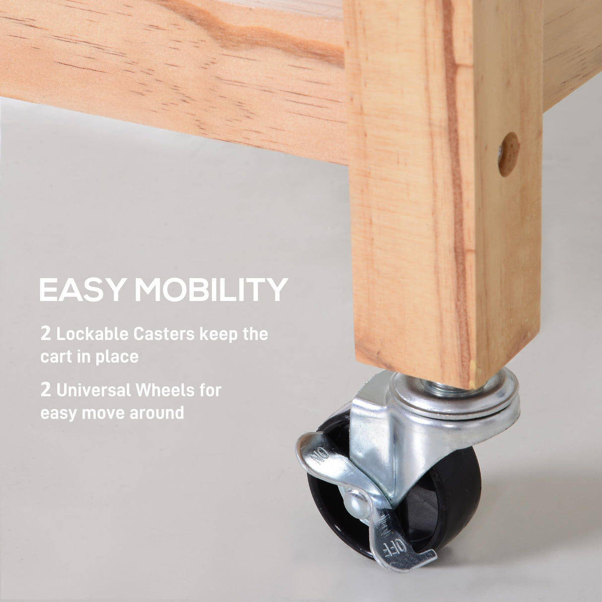 HOMCOM 42" Kitchen Trolley Cart Rolling Island, Wooden Utility Serving Cart with 2 Drawers and 3-Tier Shelf, Natural HOMCOM