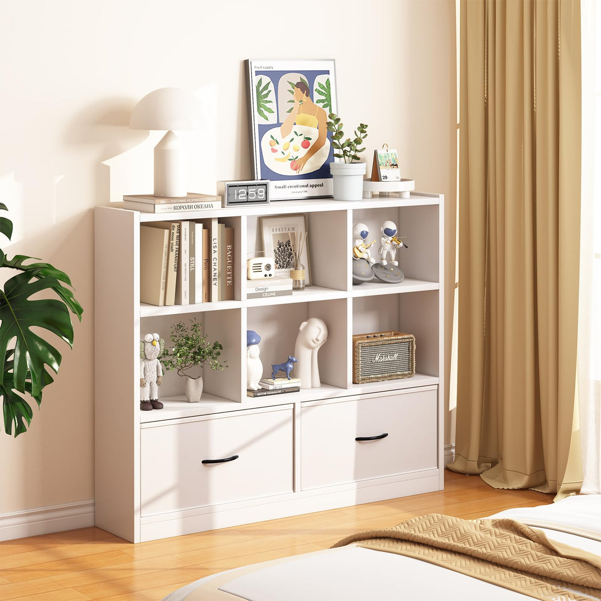 Adompacat Cube Bookshelf Storage Organizer Bookcase,8 Cube Open Mid-Centur Shelf,Freestanding Display Bookshelve, Modern Wide Toy Shelf with Drawers for Bedroom Living Room Office(White) Adompacat