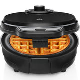 Chefman Anti-Overflow Belgian Waffle Maker w/Shade Selector, Temperature Control, Mess Free Moat, Round Iron w/Nonstick Plates & Cool Touch Handle, Measuring Cup Included, Black Chefman