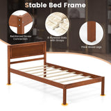 KOMFOTT Twin Size Wood Platform Bed Frame with Headboard, Solid Wood Bed Frame with Slat Support, Under Bed Storage, 16-Inch Mattress Foundation Bedroom Furniture, No Box Spring Needed KOMFOTT