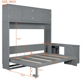 BEDGJH Queen Size Murphy Bed with Desk and Storage, Modern Wall Bed Cabinet in Gray with 600 lbs Weight Capacity BEDGJH