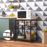 Furologee Printer Stand, 3 Tier Printer Table for Home Office Organization, Mobile Printer Cart with Wheels and 2 Hooks, Under Desk Shelf with Storage, for Living Room, Kitchen, Rustic Brown Furologee