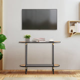 HollyHOME Black Metal Console Table with Rattan Decor, 2-Tier Entryway Table, 42.32"(L) Narrow Sofa/Couch Side Table with Metal Frame, Hallway Entry Table for Living Room HollyHOME