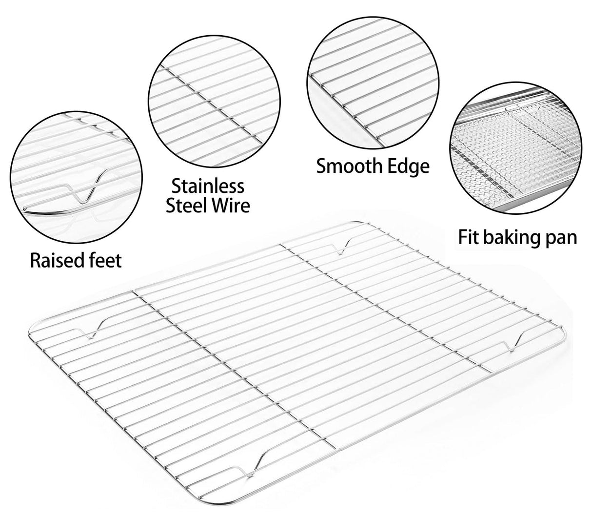 Stainless Steel Baking Sheet Tray Cooling Rack with Silicone Baking Mat Set, Cookie Pan with Cooling Rack, Set of 6 (2 Sheets + 2 Racks + 2 Mats), Size 16 x 12 x 1 Inch, Easy Clean M MCIRCO