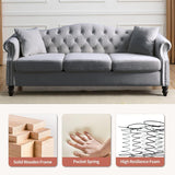 ATUMON 79" Chesterfield Velvet Couch for Living Room, 3-Seater Tufted Sofa with Rolled Arms Nailhead & Two Pillows for Bedroom, Office & Coffee Bar, Gray ATUMON