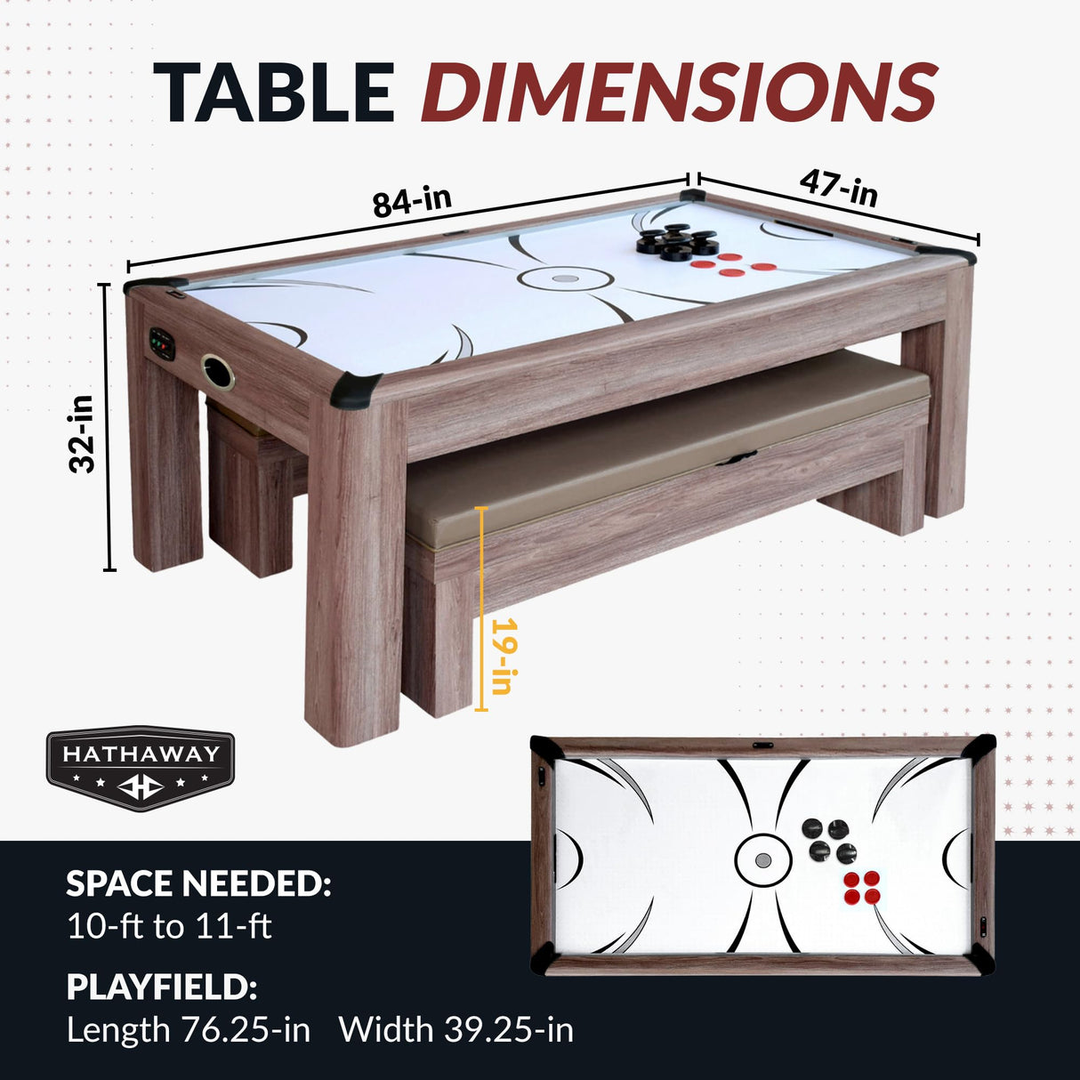 Hathaway Driftwood 7 Ft Air Hockey Table for Home Game Room - with Table Tennis Top, Dining Surface, Electronic Scorer, Two Storage Benches, High-Output Blower, Strikers & Pucks - Driftwood Finish Hathaway