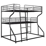 Jintop Full XL Over Twin XL Over Queen Size Triple Bunk Bed ith Long and Short Ladder,Metal Loft Bed Frame,w/Safety Guardrail,for Kids Bedroom,Student Dorms,Guest Rooms,Black Jintop