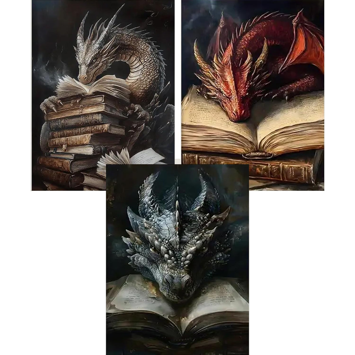 GOUOYANA Dragon Diamond Art Kits for Adults - 3 Pack, Full Drill Dragon Diamond Painting Kits for Beginners, DIY Full Rhinestone 5D Diamond dots (Gemstone Craft), Home Wall Decoration (12x16 inch) GOUOYANA