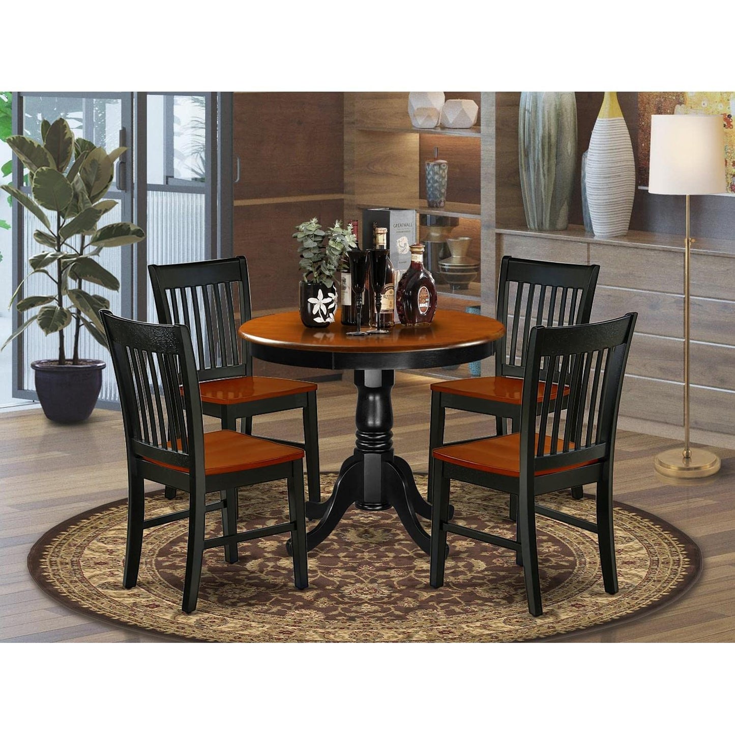 East West Furniture ANNO5-BCH-W 5 Piece Set Includes a Round Dining Room Table with Pedestal and 4 Wood Seat Chairs, 36x36 Inch - WoodArtSupply