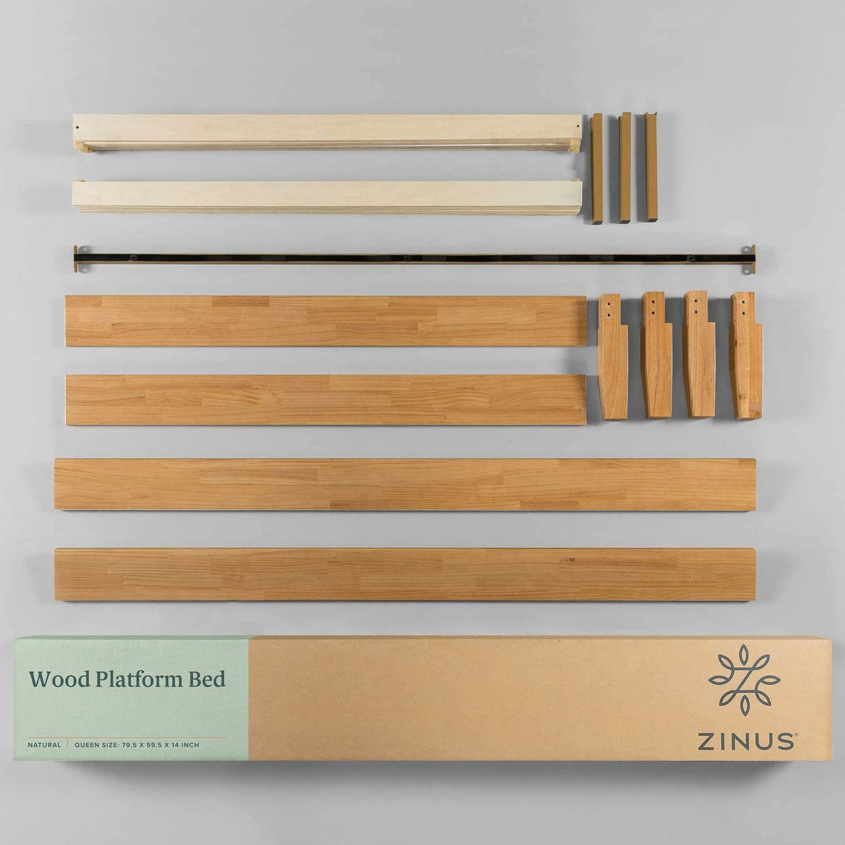 ZINUS Moiz Deluxe Natural Wood Platform Bed Frame - Queen Size, Easy Assembly, No Box Spring Needed Zinus